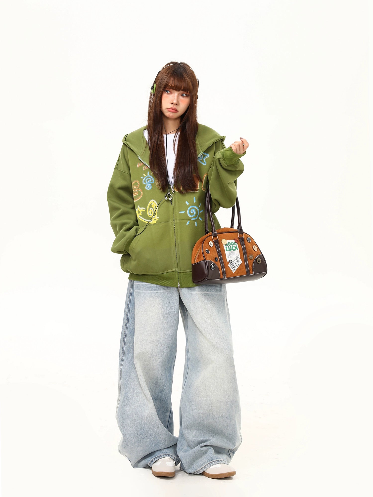 Solar Doodle Olive Zip Hoodie