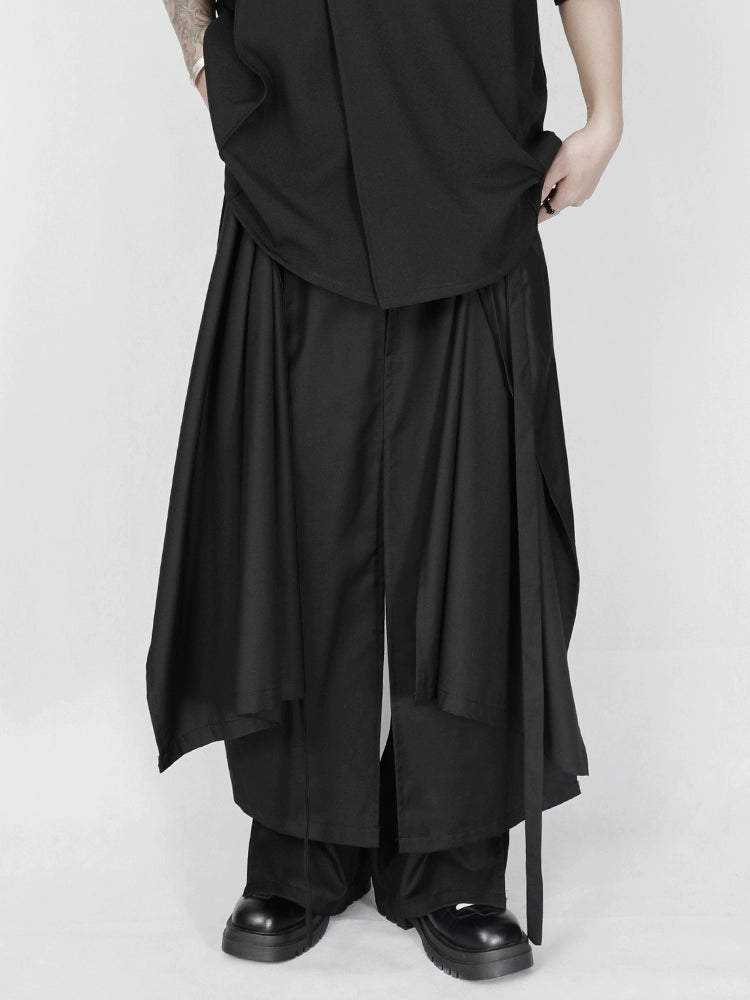 Avant-Garde Wide-Leg Draped Black Trousers