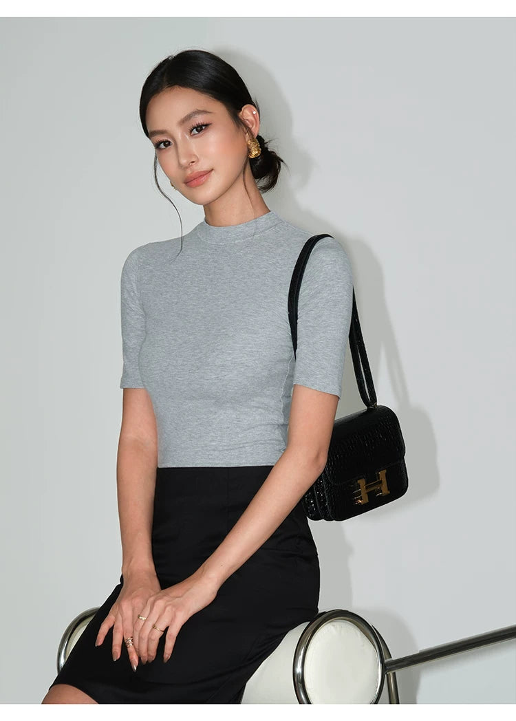 Sculpted Sleek Mock-Neck Knit Tees