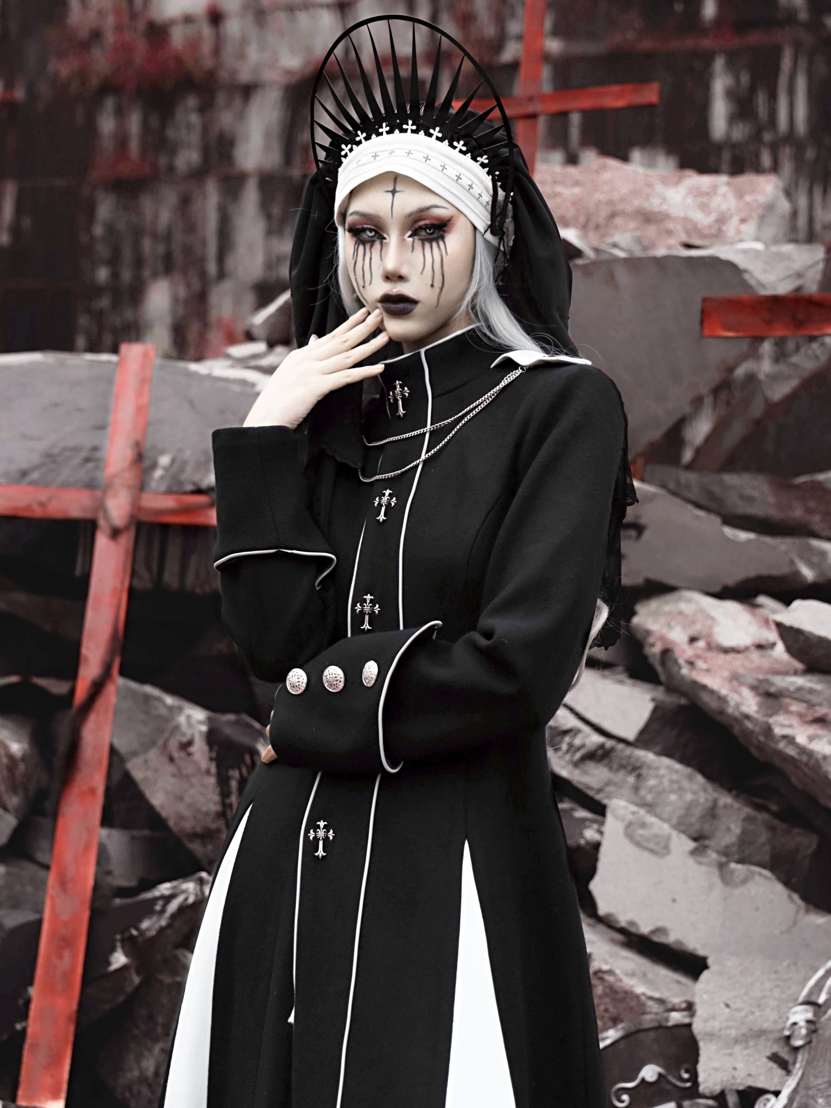 Gothic Cross Long Trench Coat