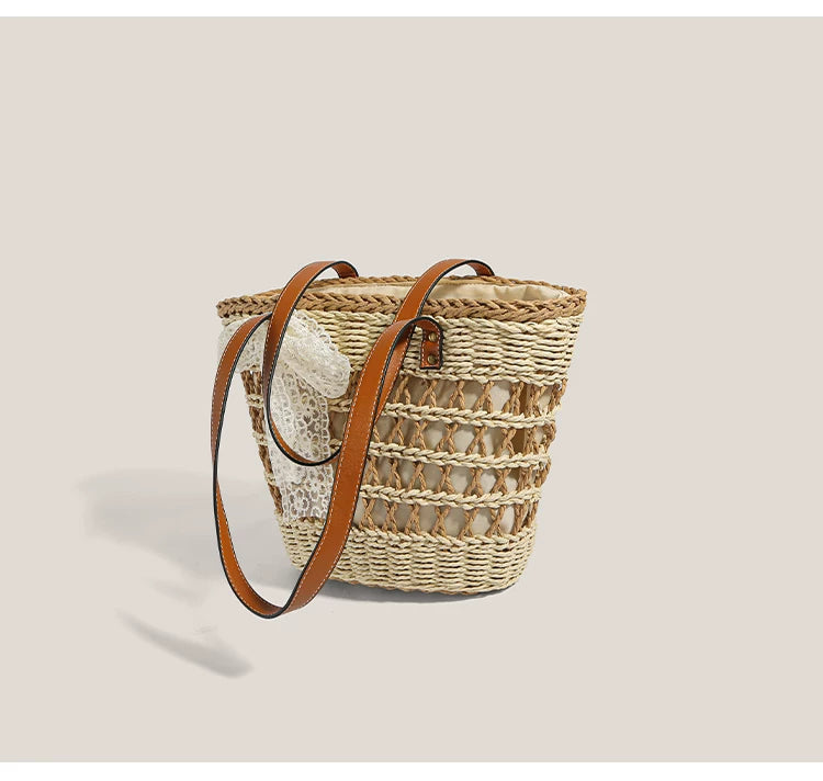 Lace Bow Summer Basket Tote