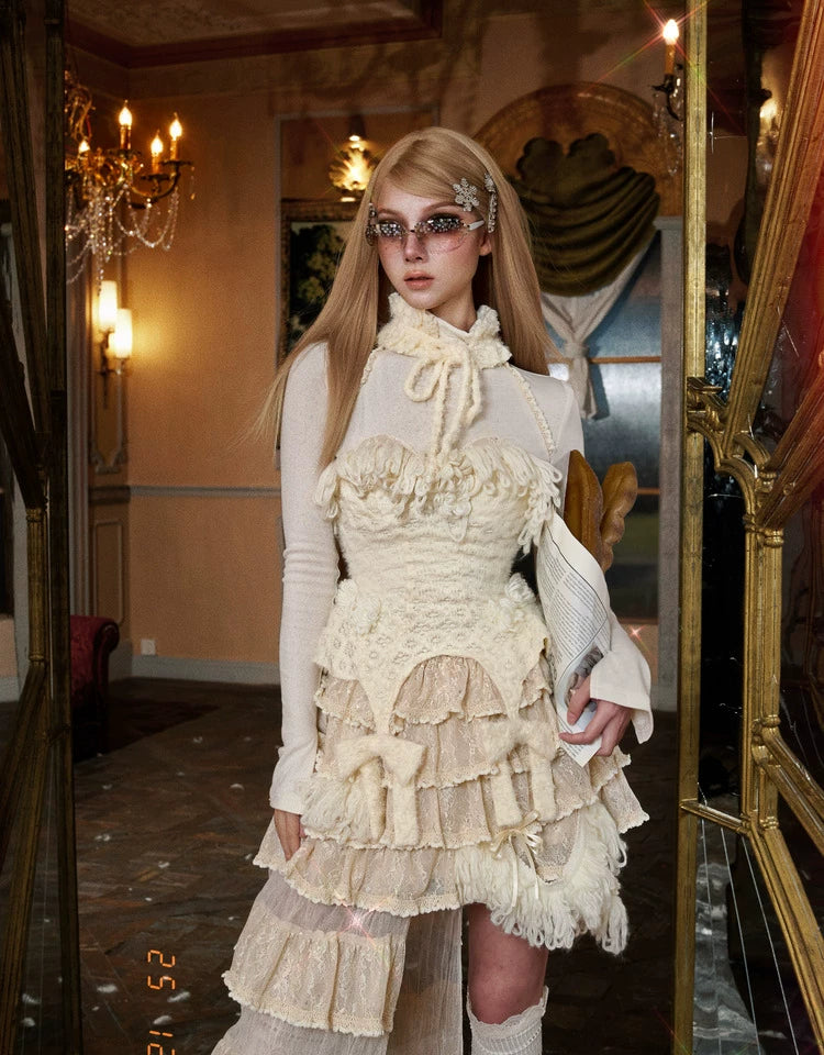 Ivory Fringe Knit Corset Top