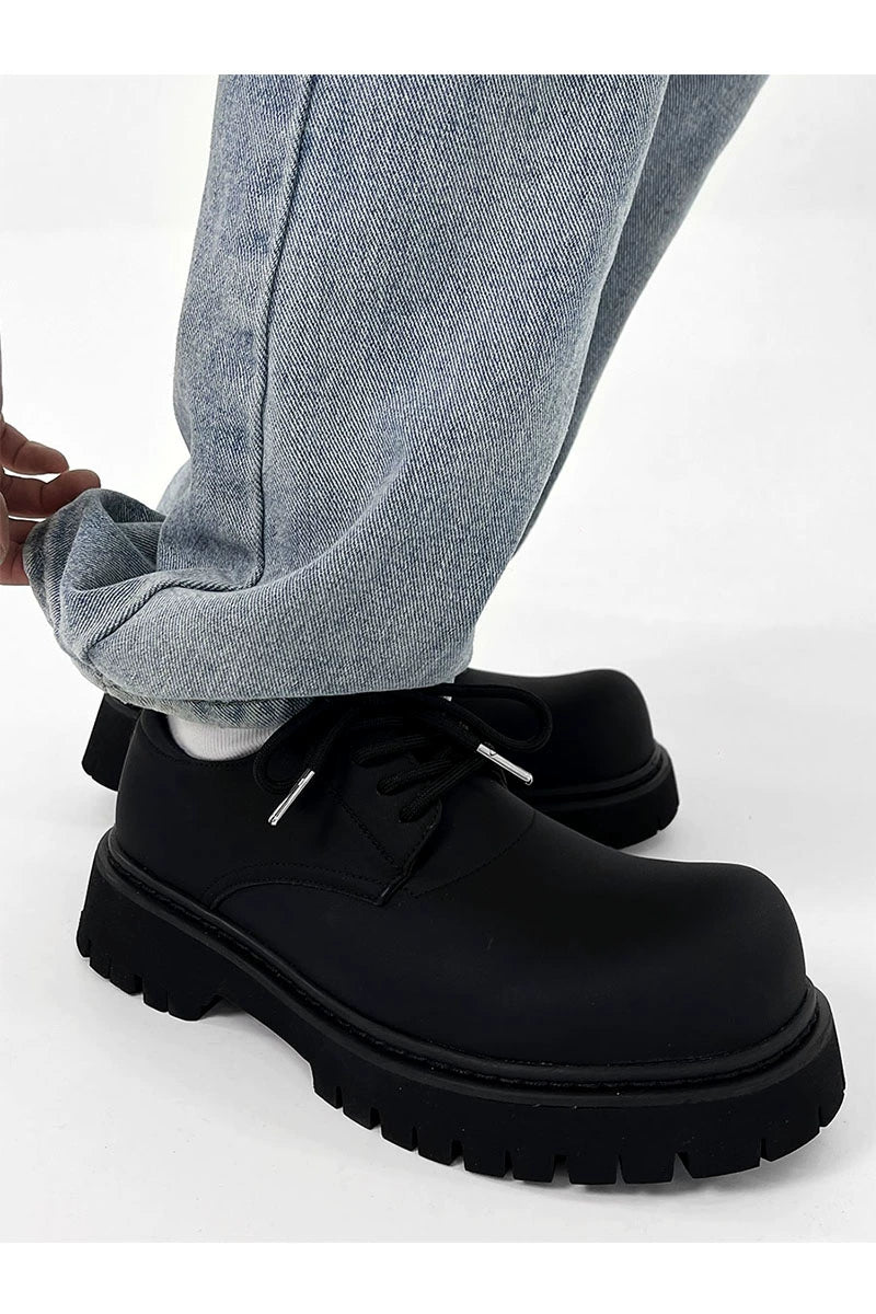 Chunky Black Matte and Glossy Platform Derby Shoes