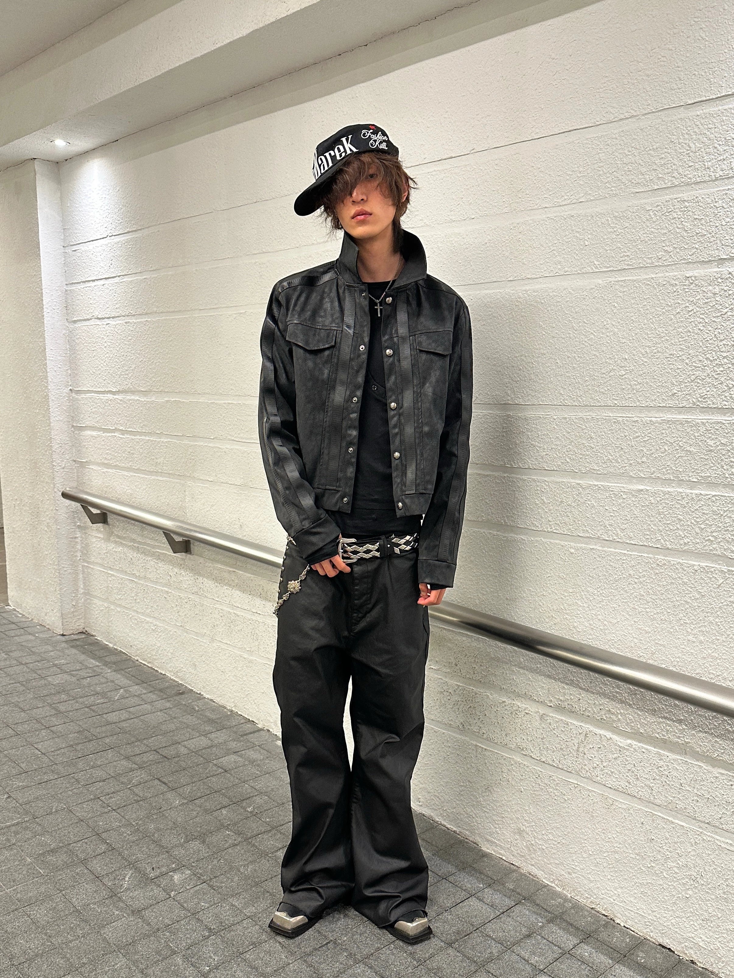 Onyx Rail-Line Faux Leather Trucker Jacket
