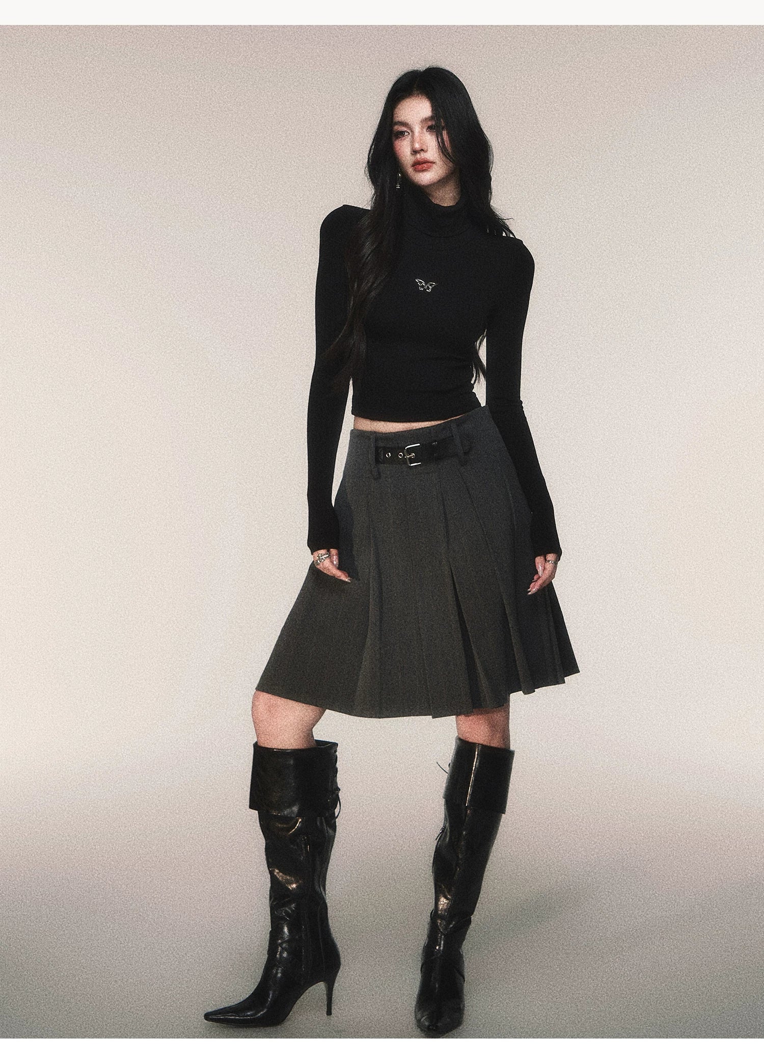 Riding Class Pleated Midi Skirt