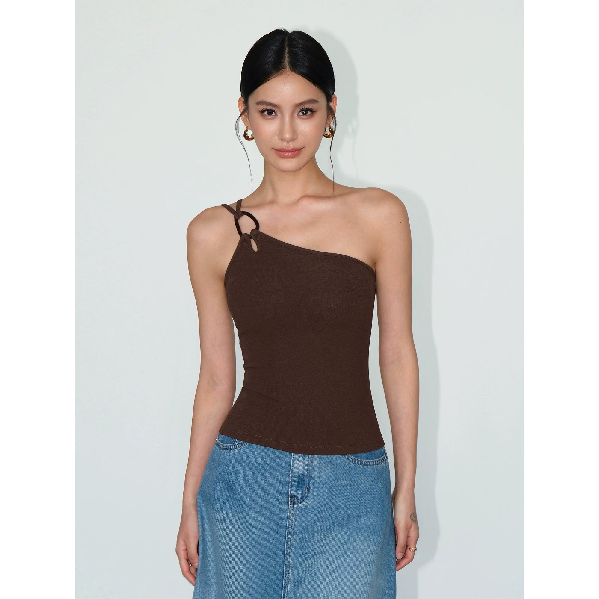 Ring Accent One‑Shoulder Knit Top