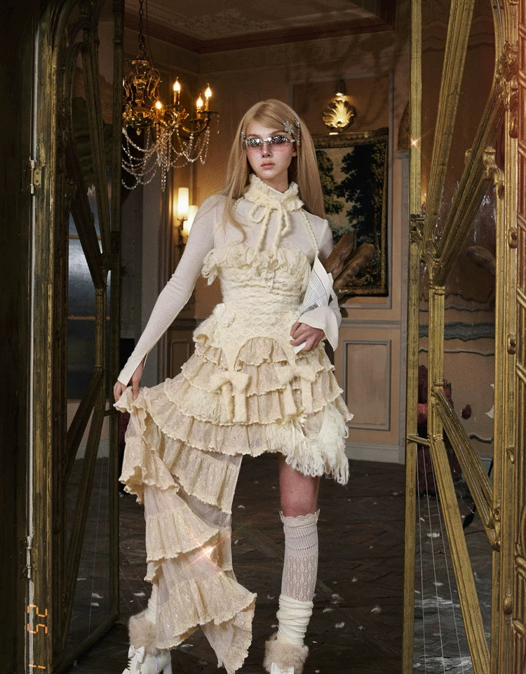 Ivory Lace Tiered Ruffle Skirt