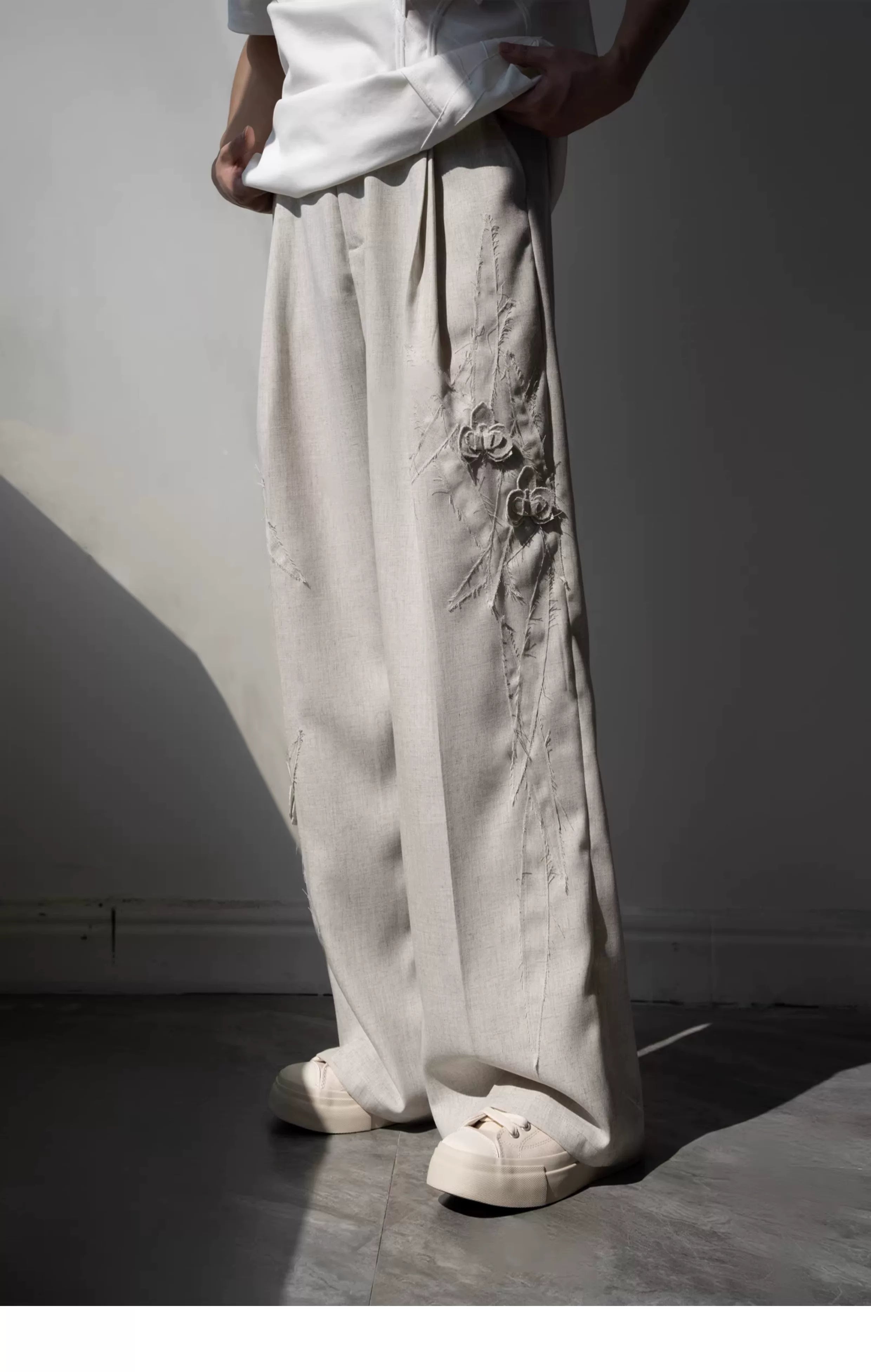Morning Haze Linen Wide‑Leg Trousers