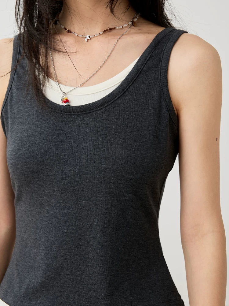 Layered Scoop Neck Fitted Tank Top