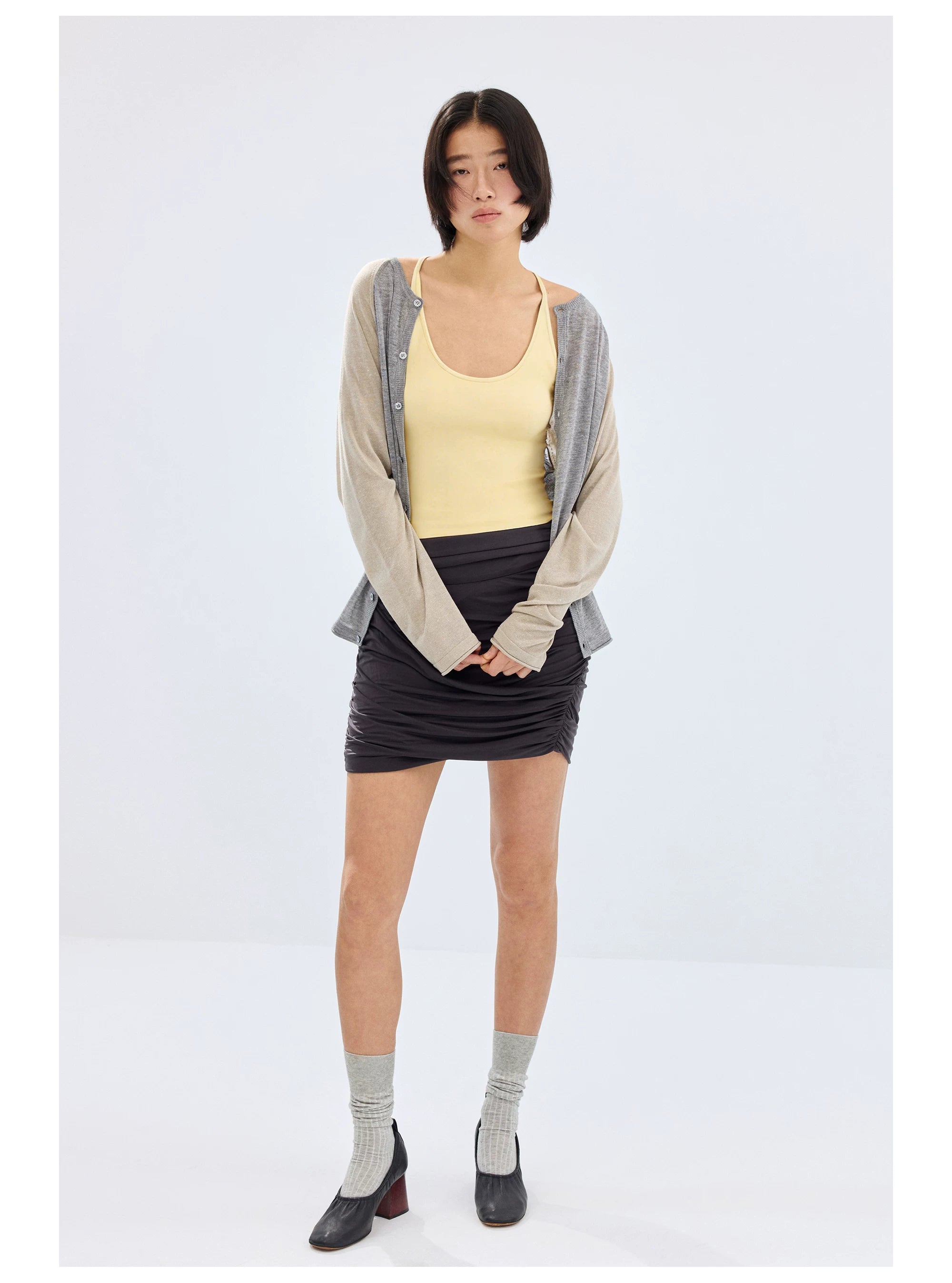 Ruched Cupro Mini Skirt