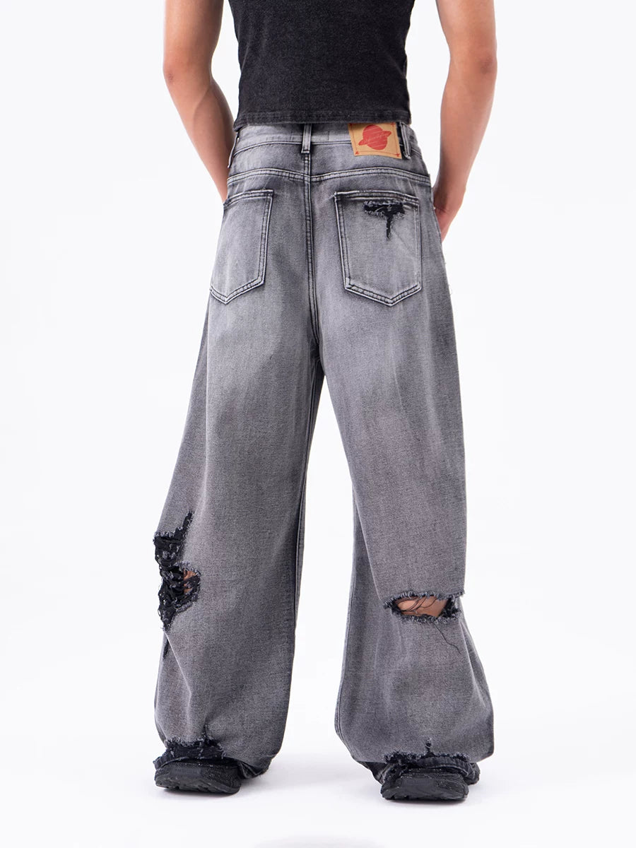 Ruin Fade Shredded Wide-Leg Jeans