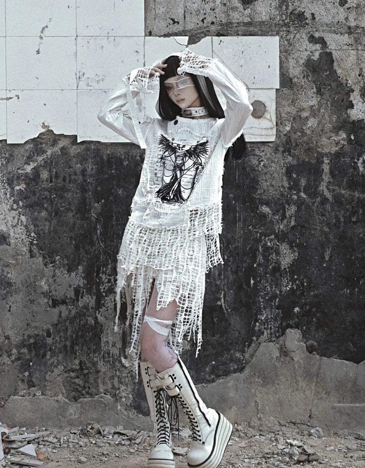 Gothic Angel Distressed Lace Sweater