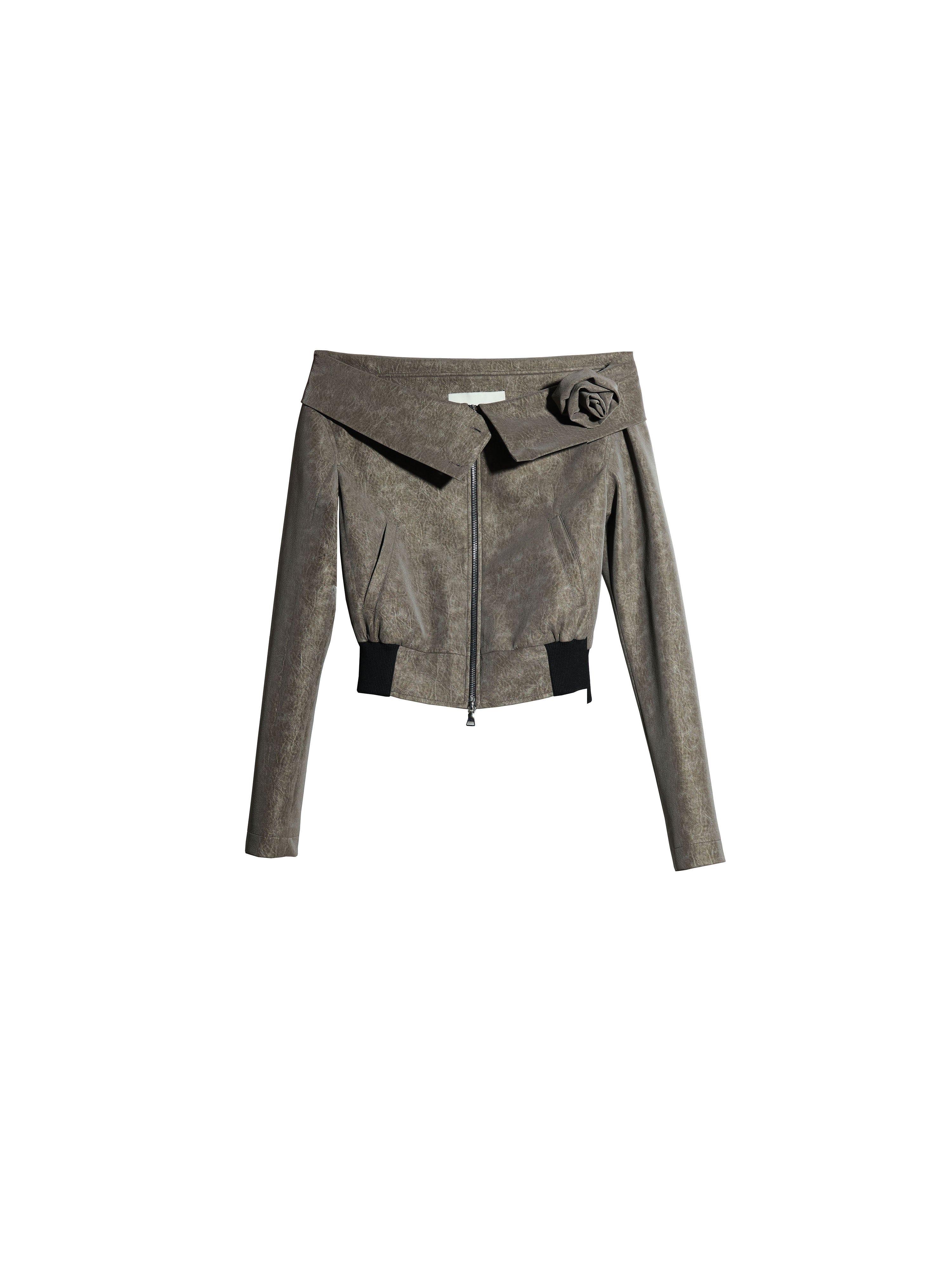 Olive Cropped Suede Moto Jacket
