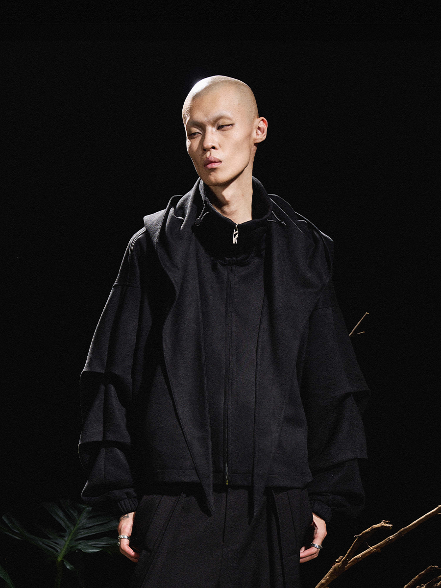 Sculpted Sleeve Funnel Neck Jacket