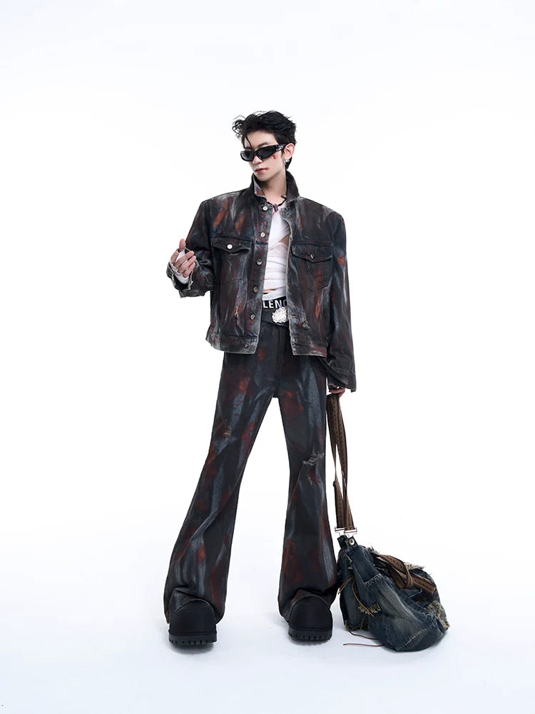 Acid-Washed Denim Rust Effect Jacket and Jeans Setup