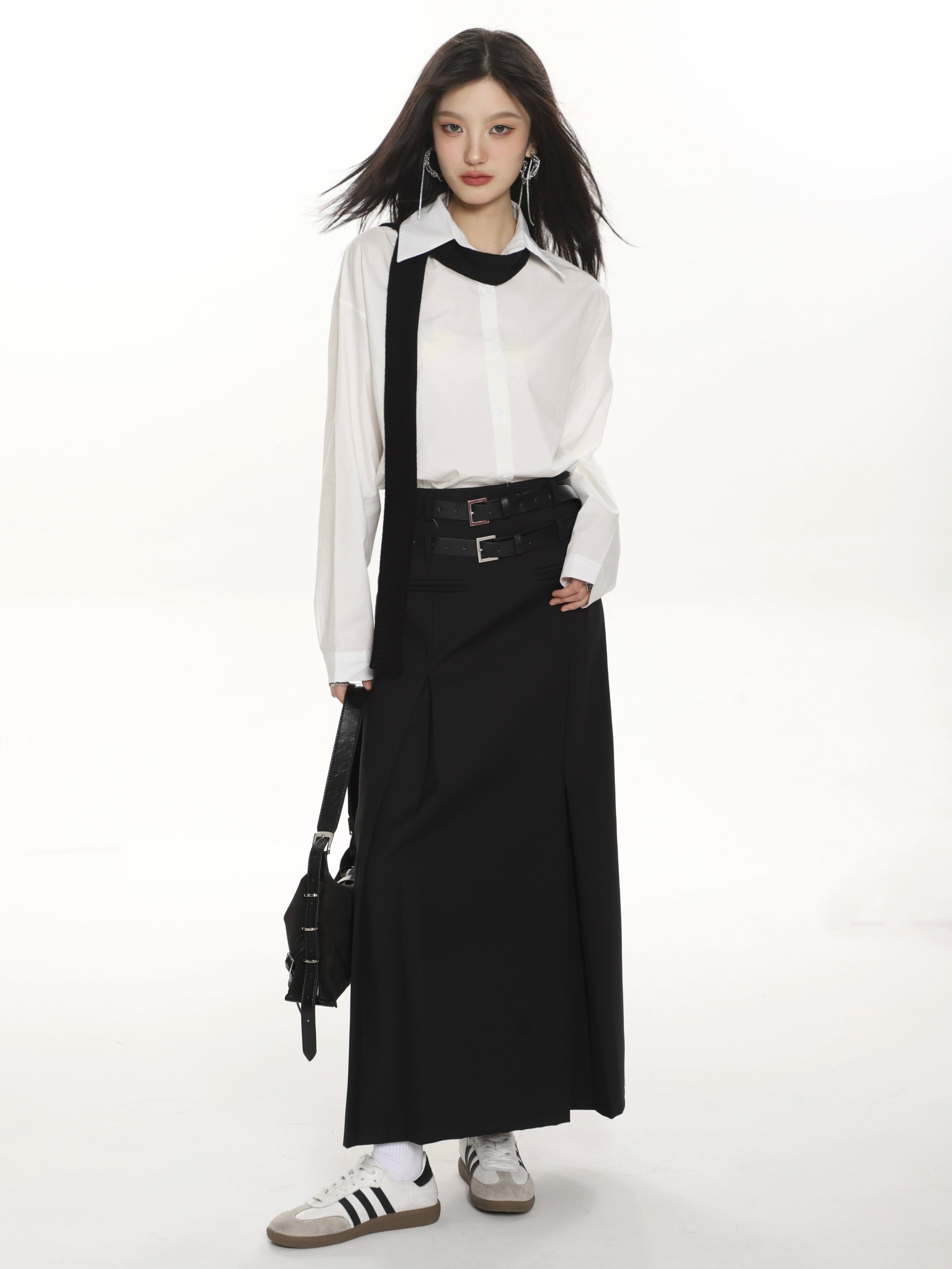 Weißes Button-Down-Hemd im Lagenlook Petite