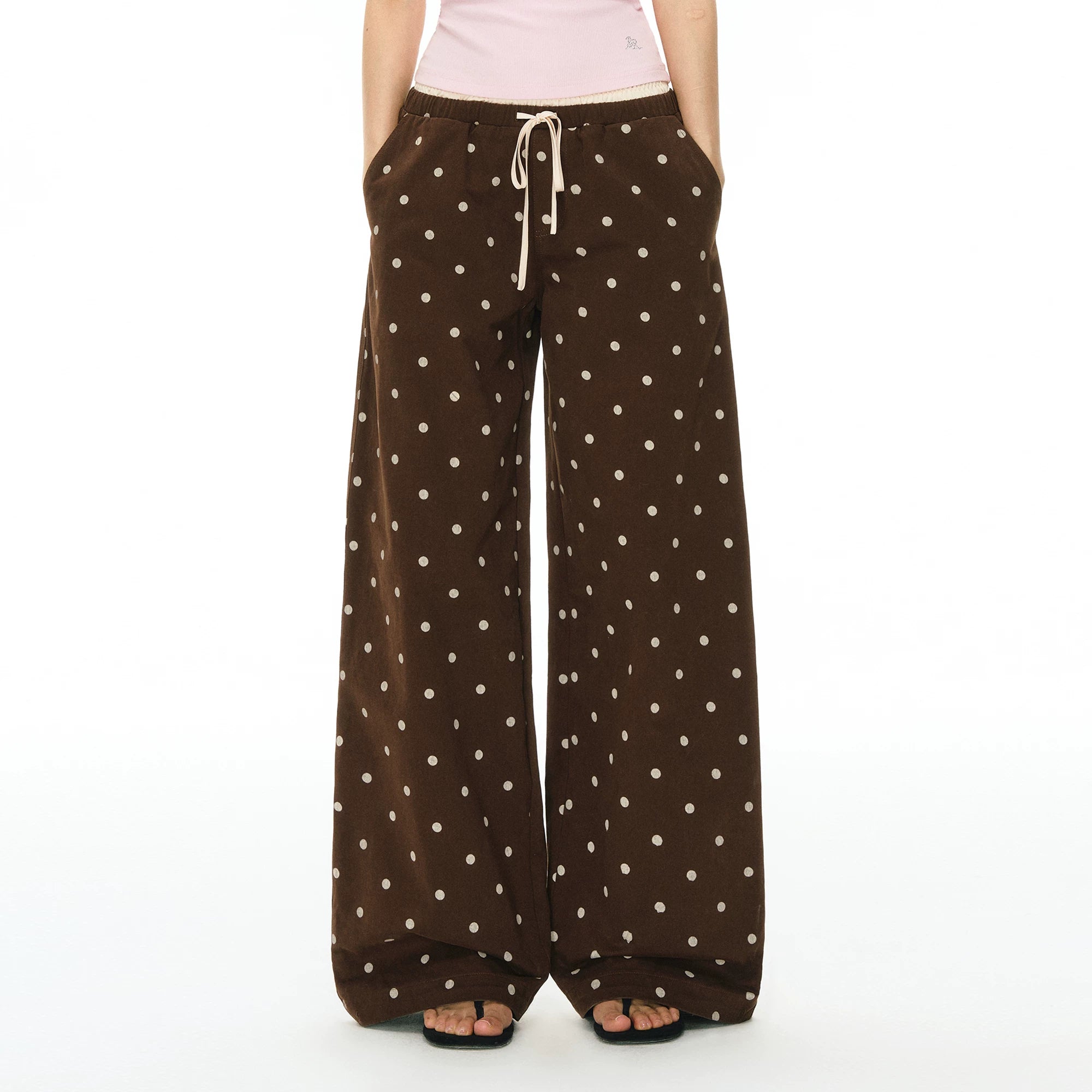 Polka Dot Drawstring Wide Leg Pants