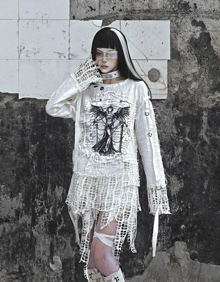 Gothic Angel Distressed Lace Sweater