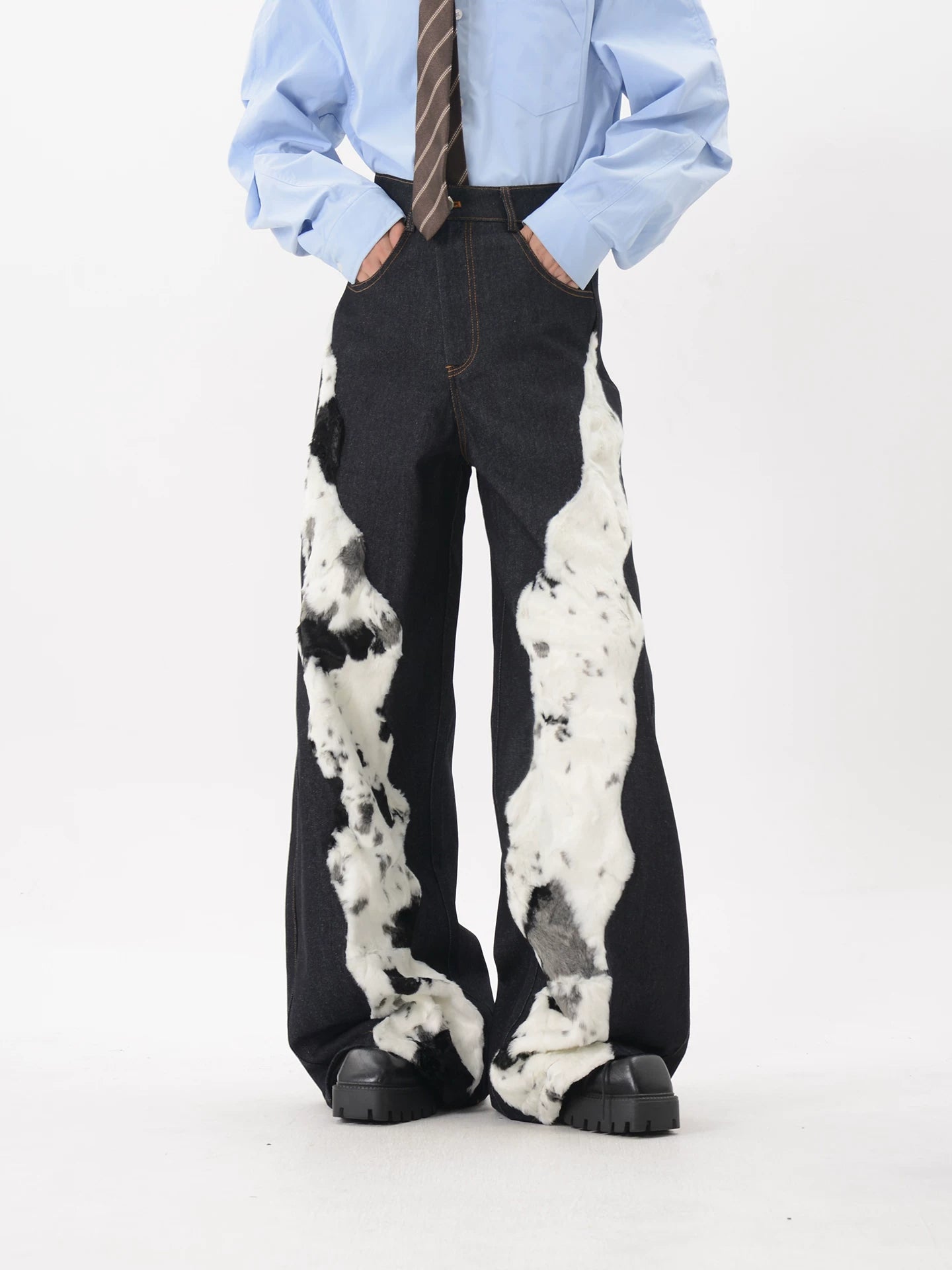 Frosted Torrent Splice Fur Denim Trousers
