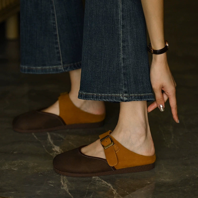 Two-Tone Leather Mary Jane Flats