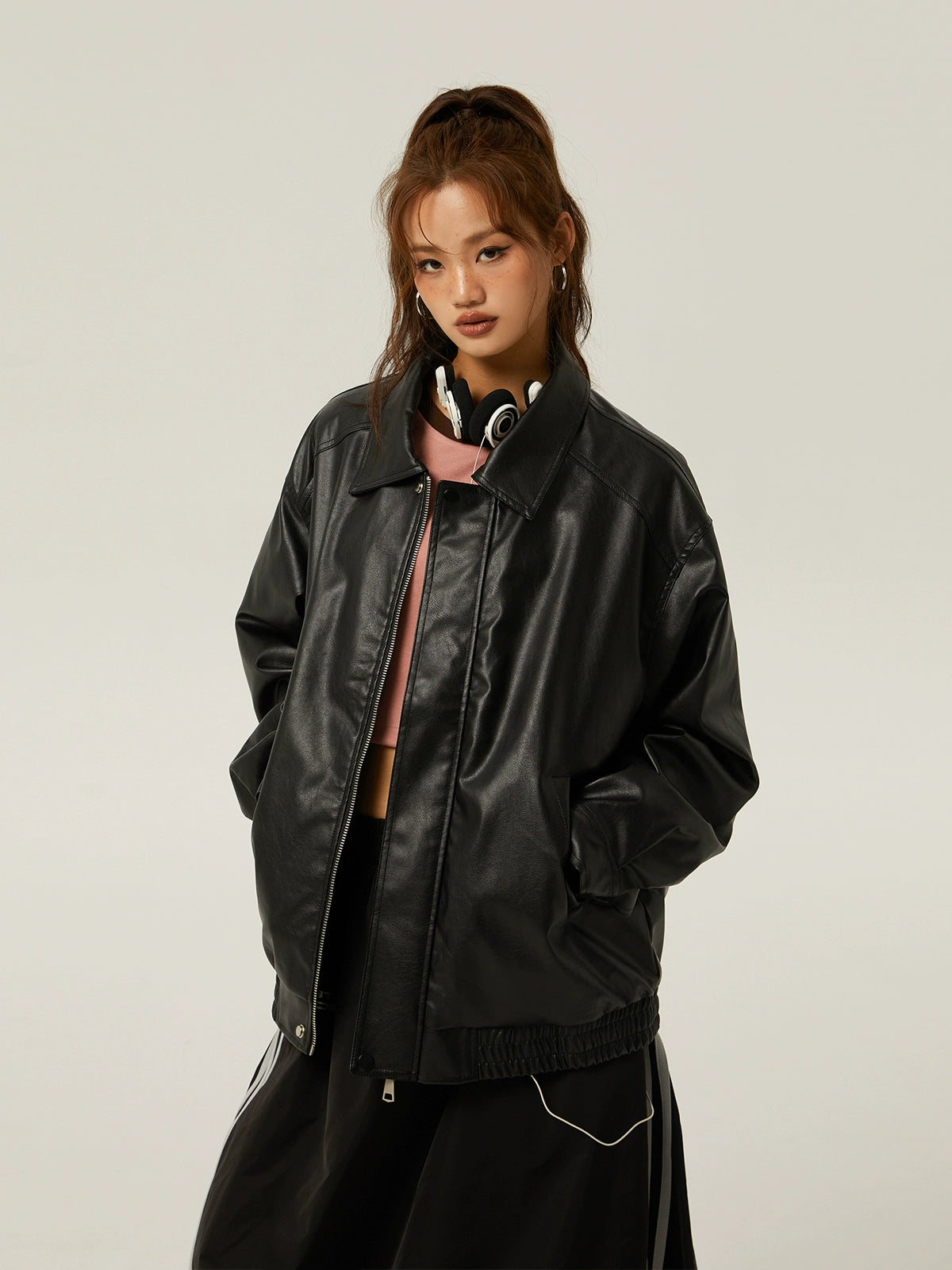 Retro Rebel Leather Bomber Jacket - chiclara