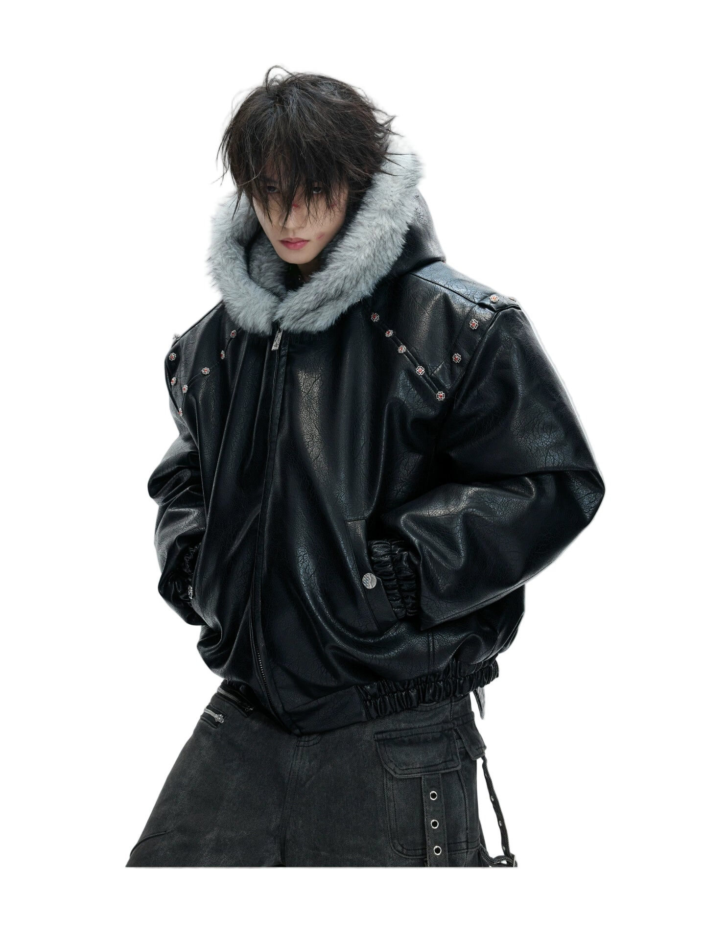 Glacier Edge Faux Fur Hooded Leather Bomber