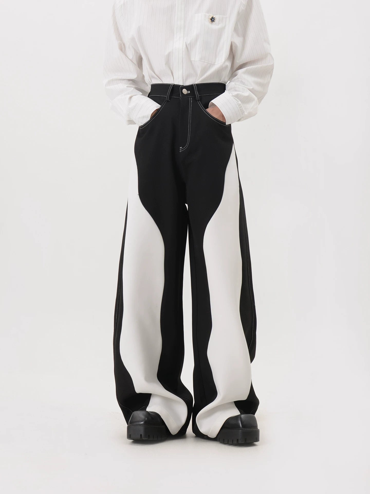 Monochrome Tide Wave Panel Trousers