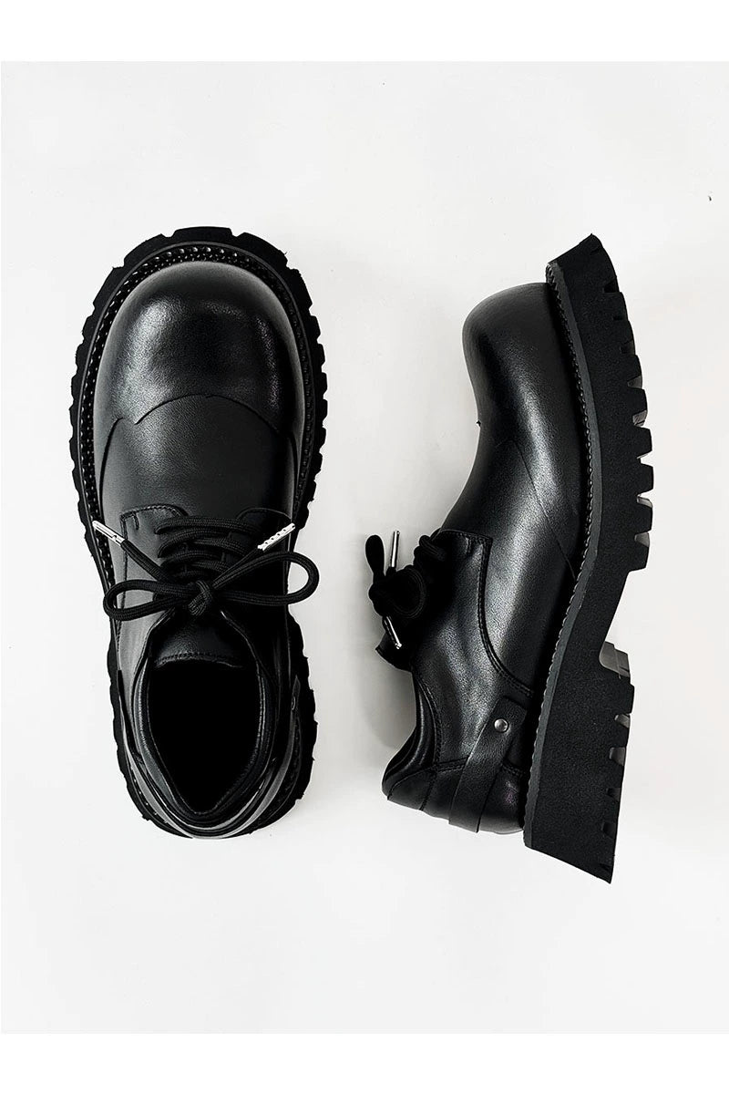 Chunky Black Platform Derby Shoes with Rounded Toe