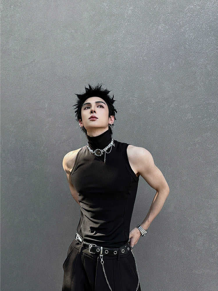 Black Sleeveless High Neck Tank Top