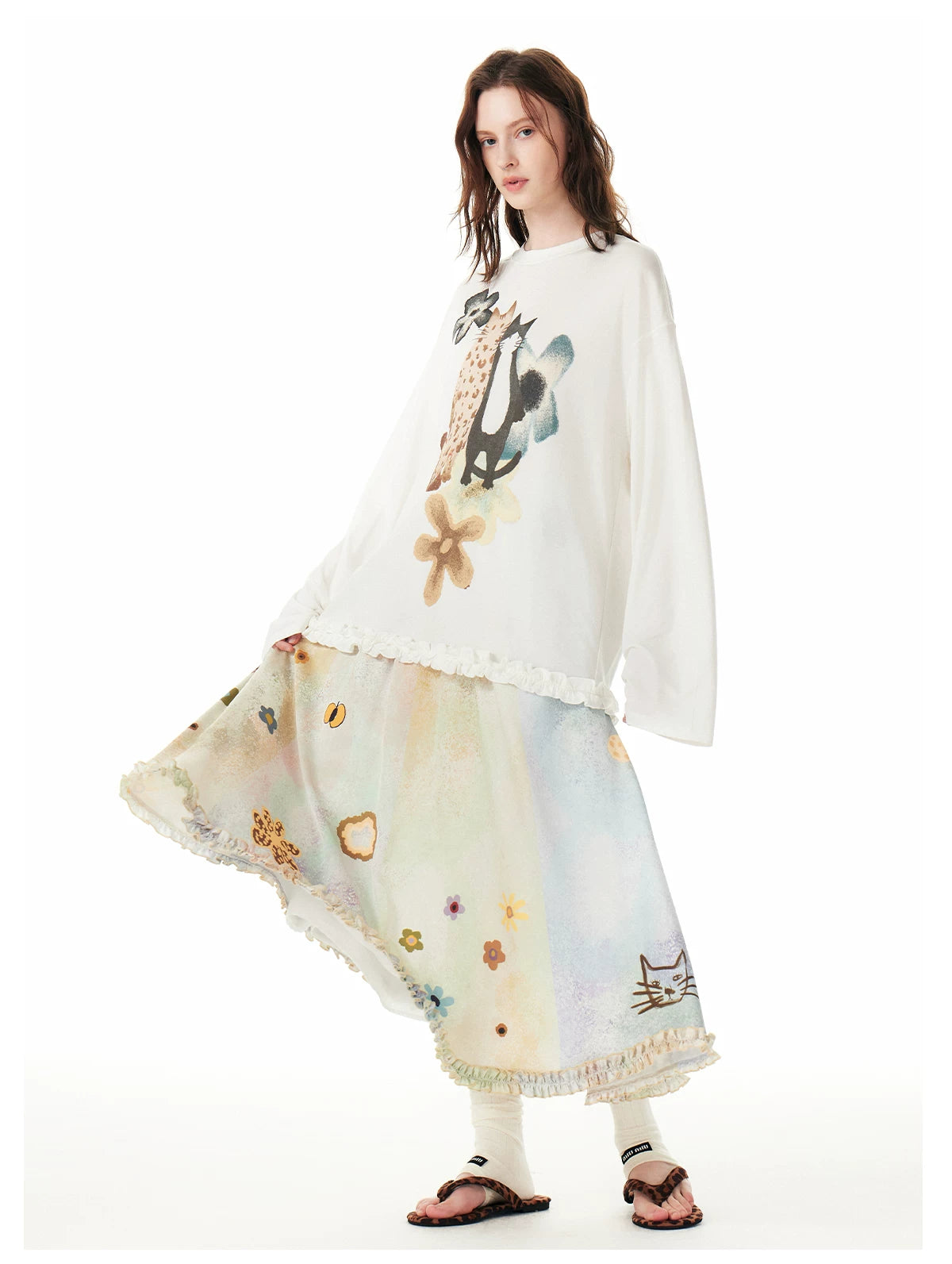 Springtime Pals Painterly Kitty Tunic
