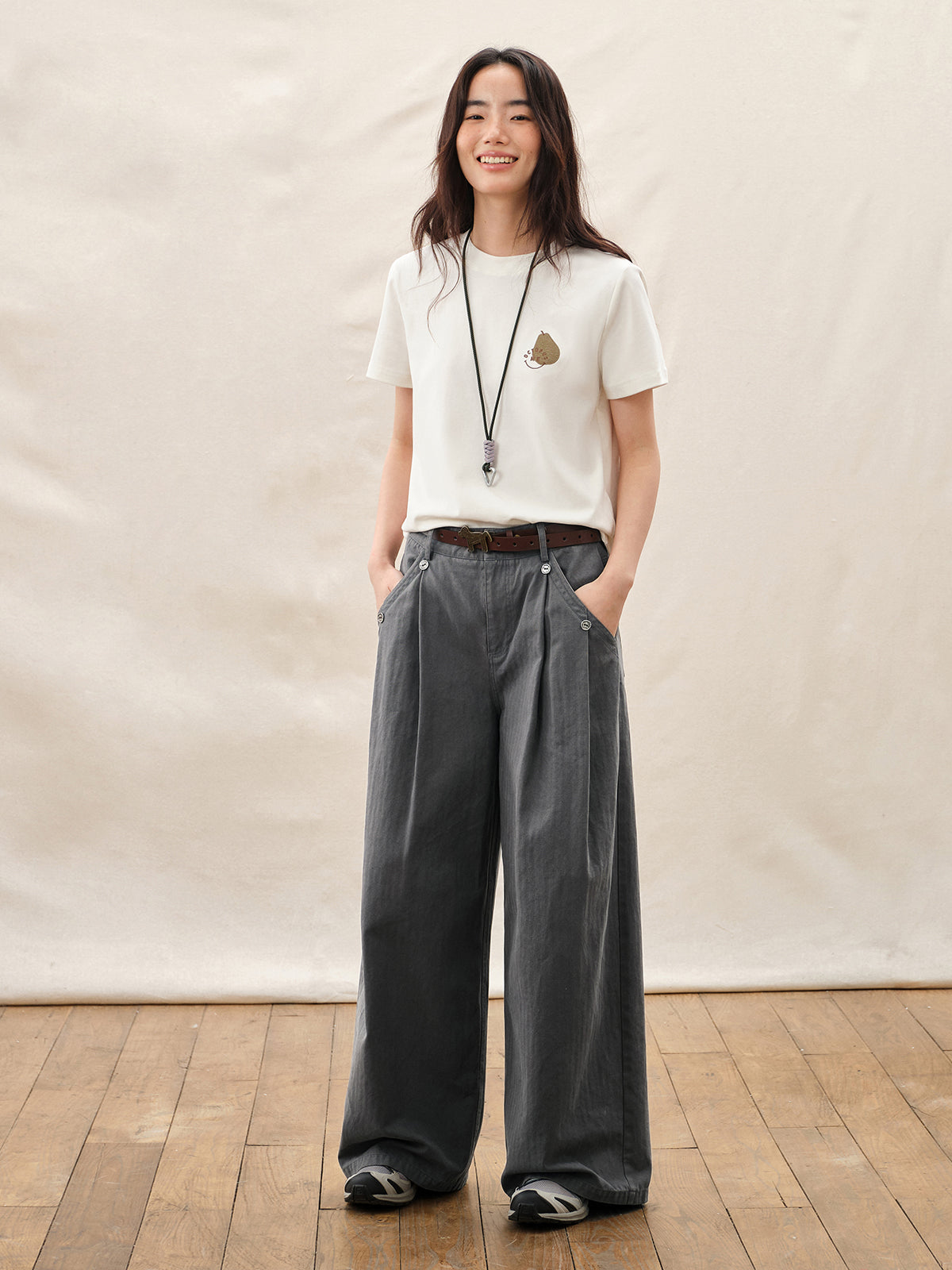 Ivory Wide Leg Pleated Pants