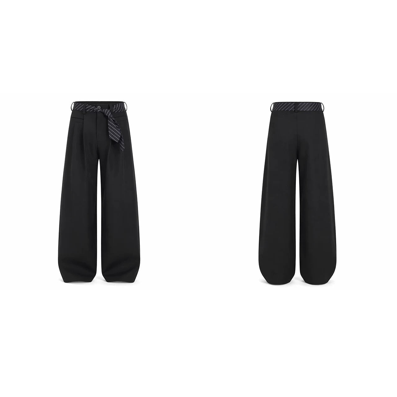 Pinstripe Belt Wide-Leg Trousers