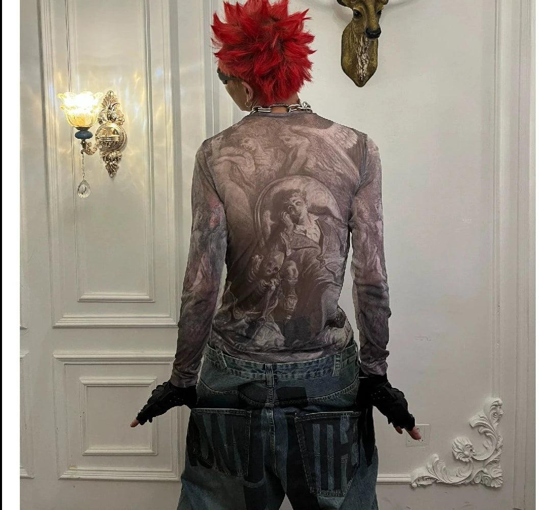 종교적 이미지 그래픽 긴팔 셔츠