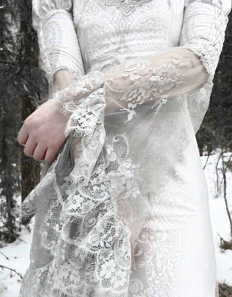Vintage White Lace Angel Sleeve Dress