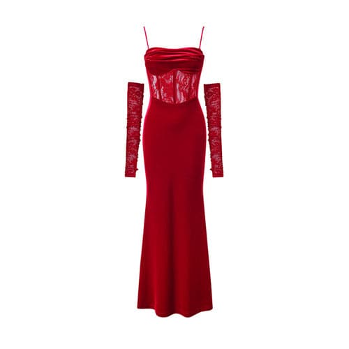 1Jinn Velvet Dress With Fishbone Straps - chiclara