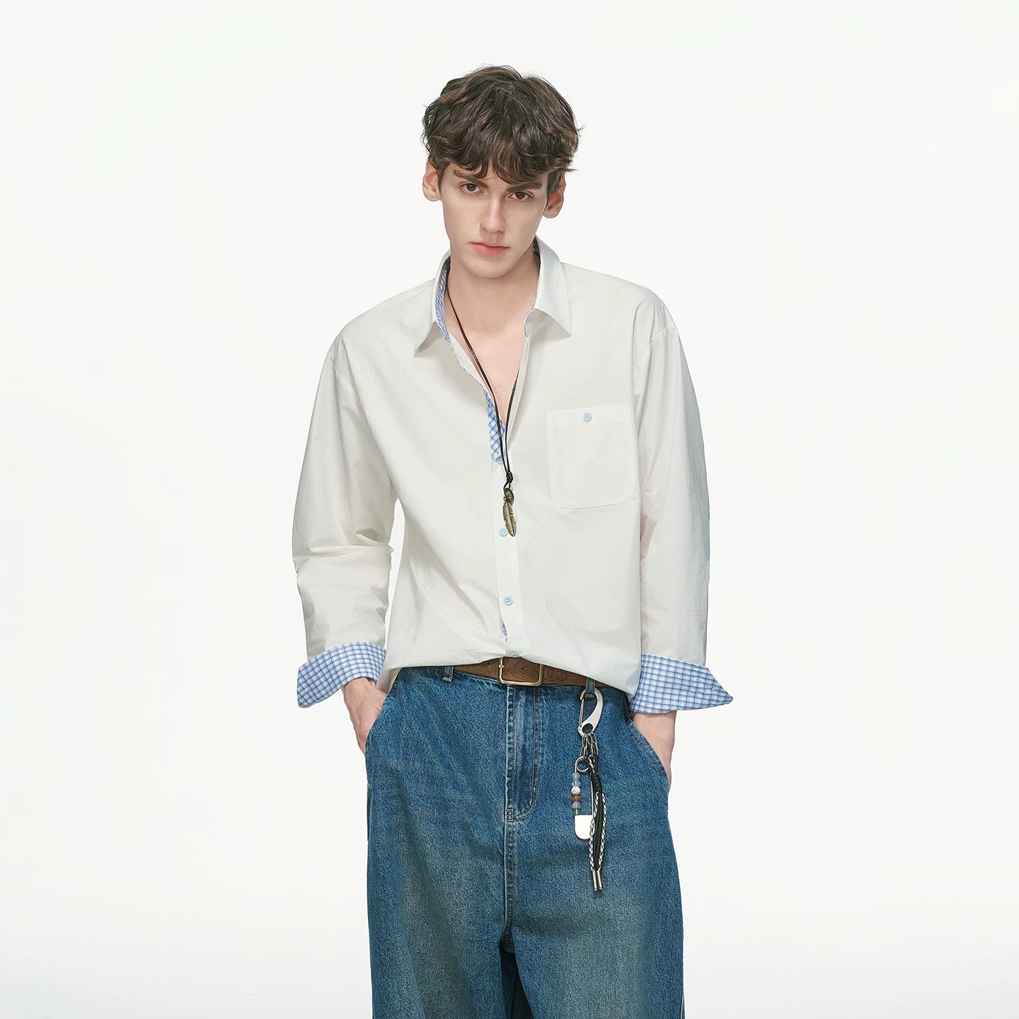 Gingham Cuff Contrast Oxford Shirt