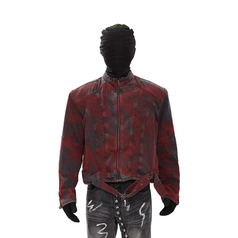 Wavedrift Textured Denim Moto Jacket