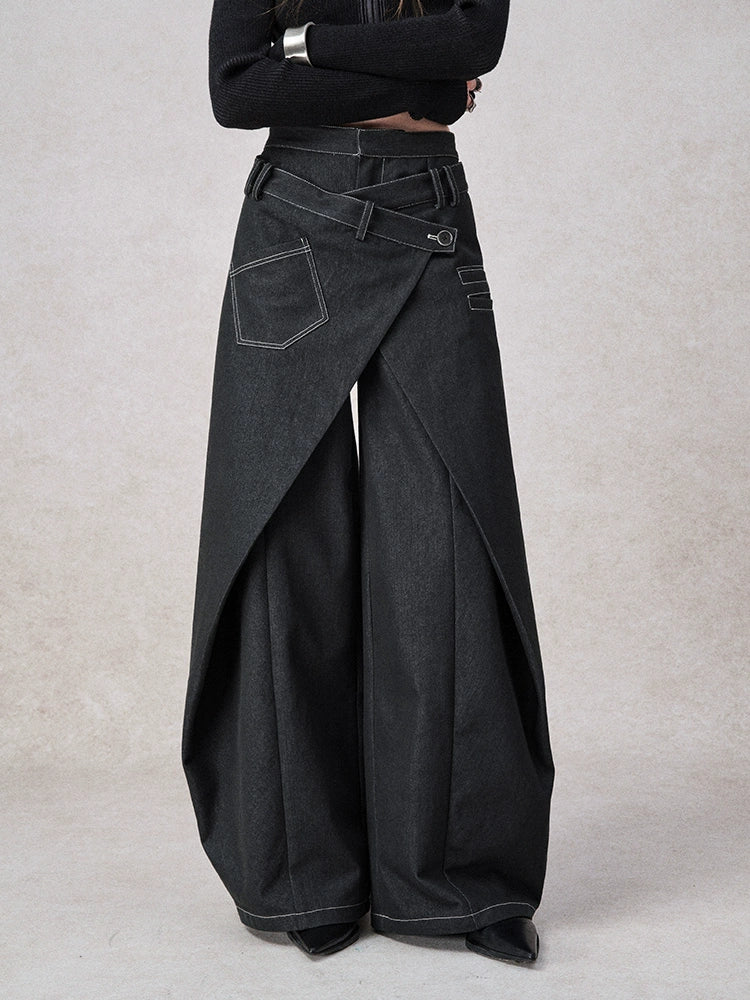 Asymmetrical Wrap Wide Leg Jeans
