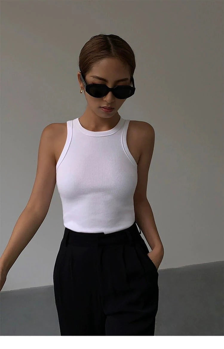 Summer Black Knitted Spaghetti Strap Tank Top - chiclara
