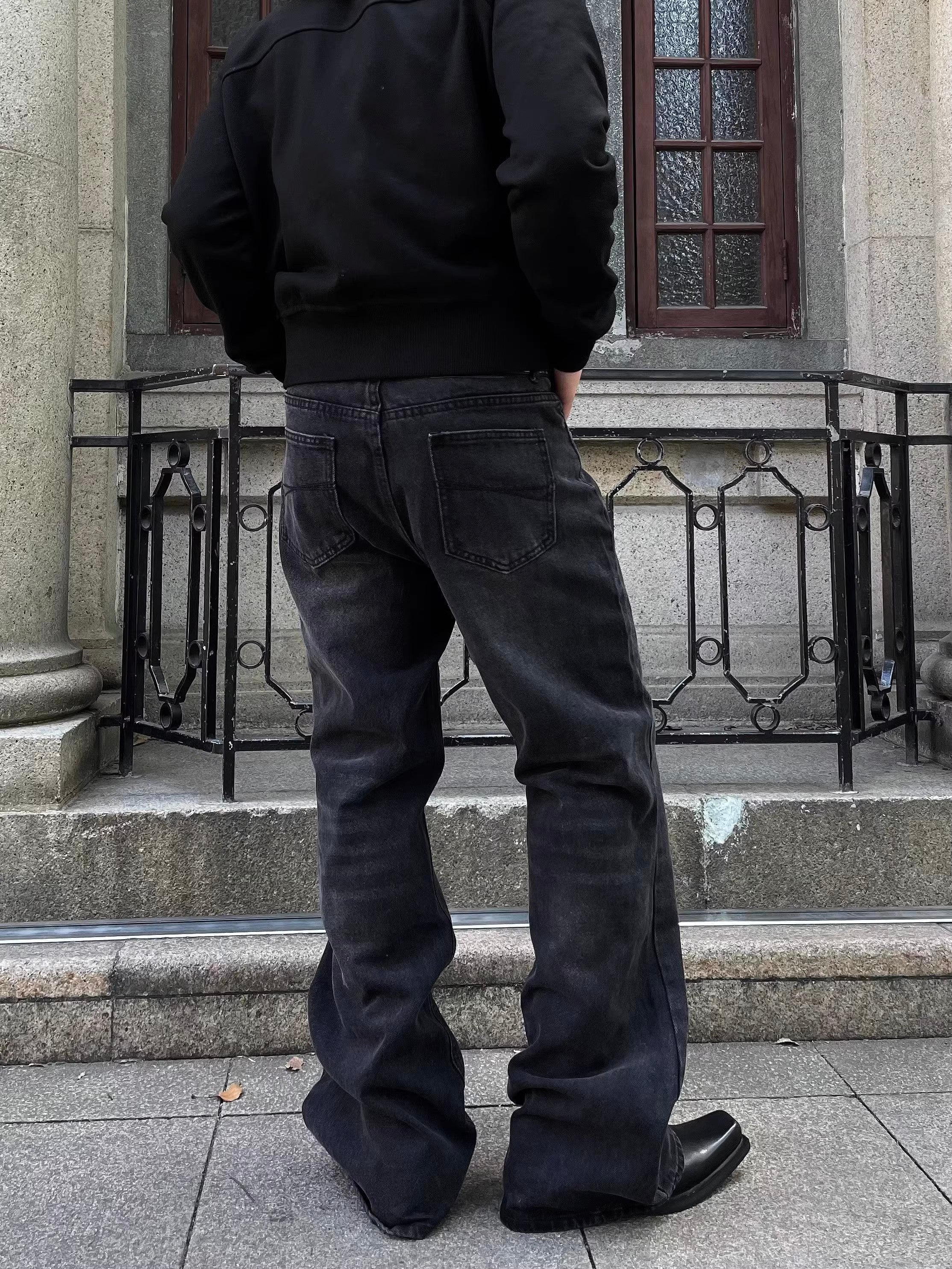 Washed Charcoal Fade Wide Leg Jeans