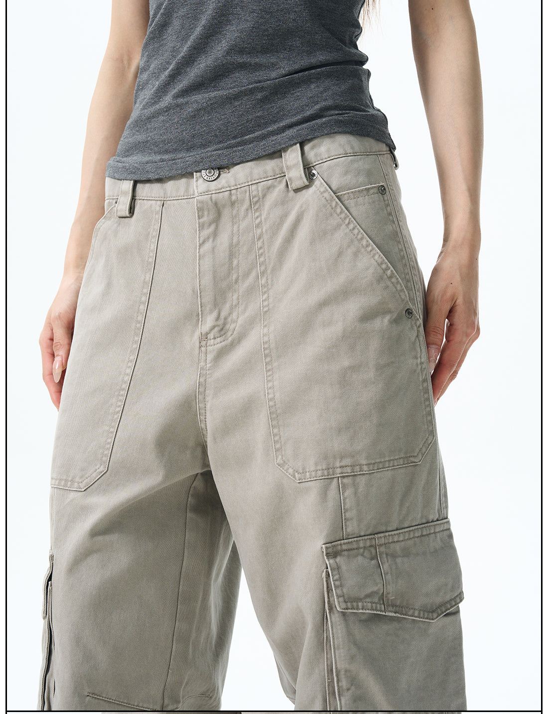 Wide Leg Cargo Pants in  Beige & Black