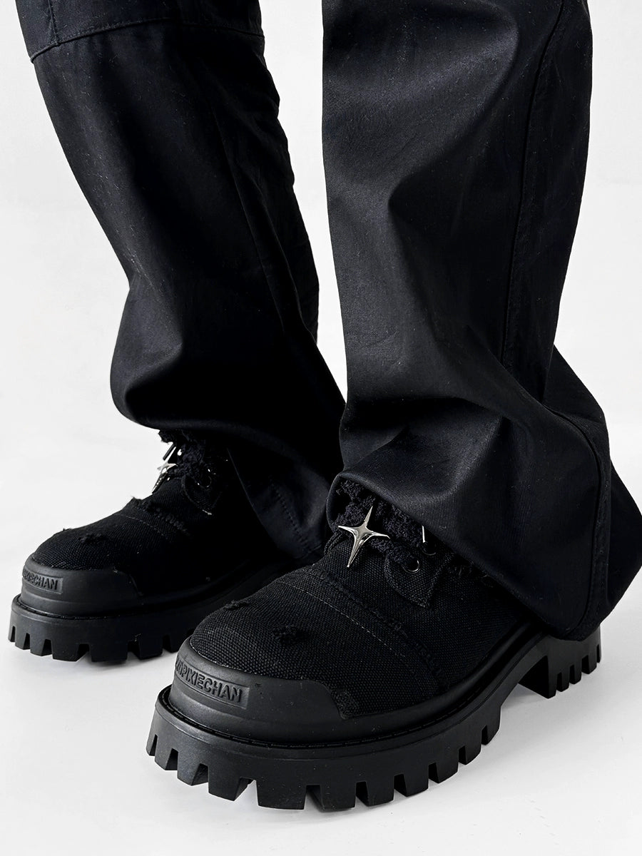 Chunky Black Canvas Platform Sneakers with Rugged Soles