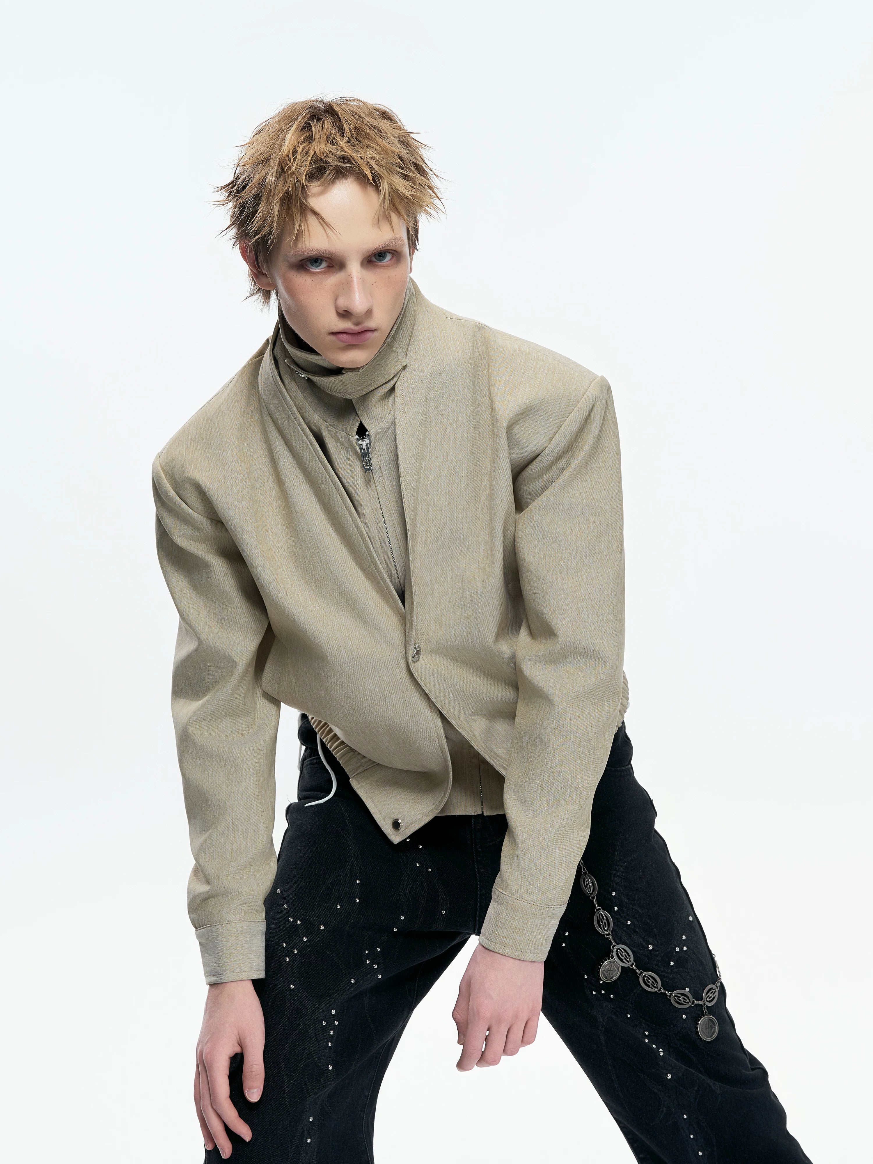 Sand Mirage Layered Highneck Blouson