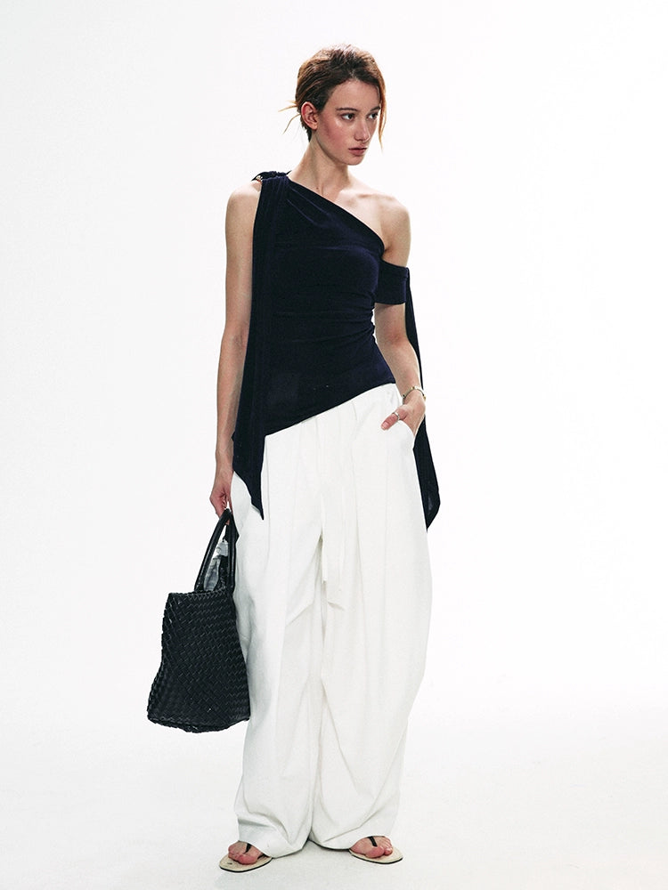 Asymmetric Draped Velvet Top