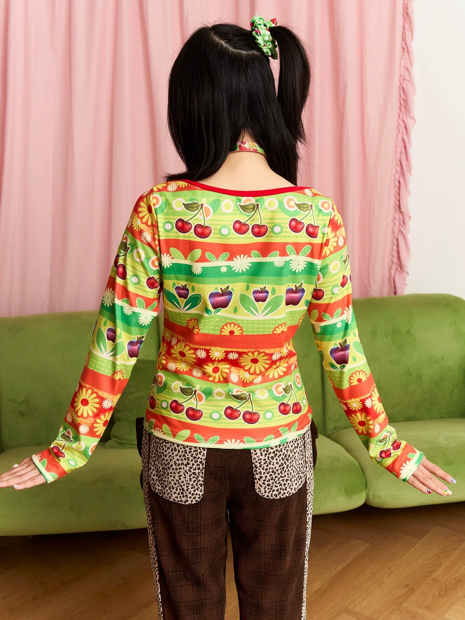 Cherry Daisy Striped Sweatshirt