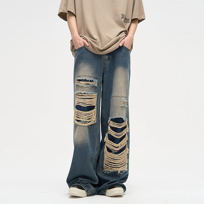 Dripped Panels Wide Leg Baggy Jeans