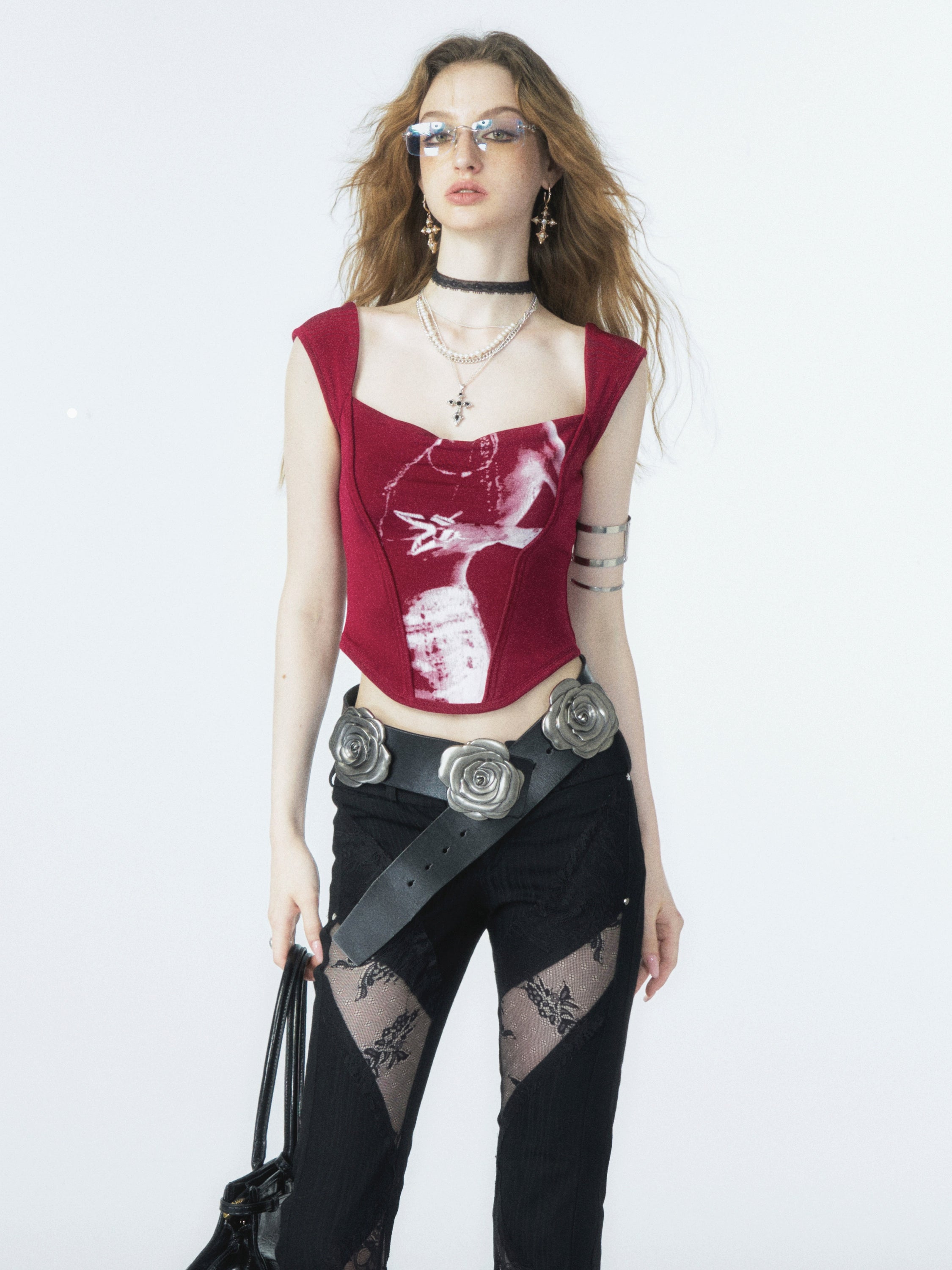 De Akiva Graphic Print Corset Top