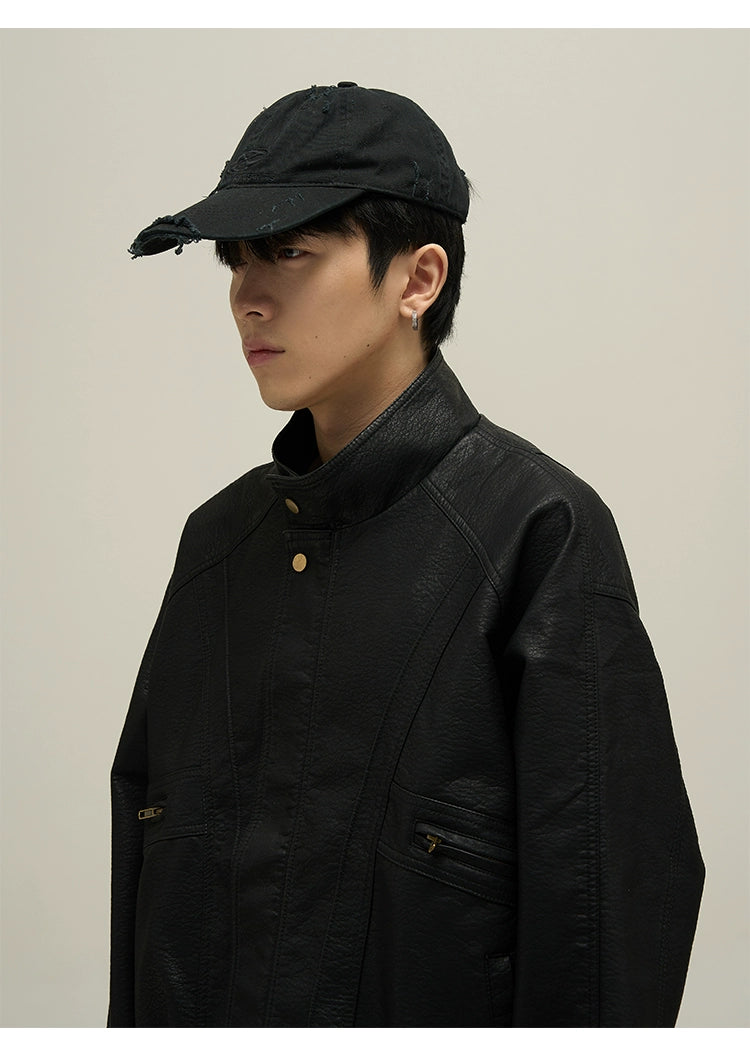 Stand Collar Vintage Faux Leather Jacket