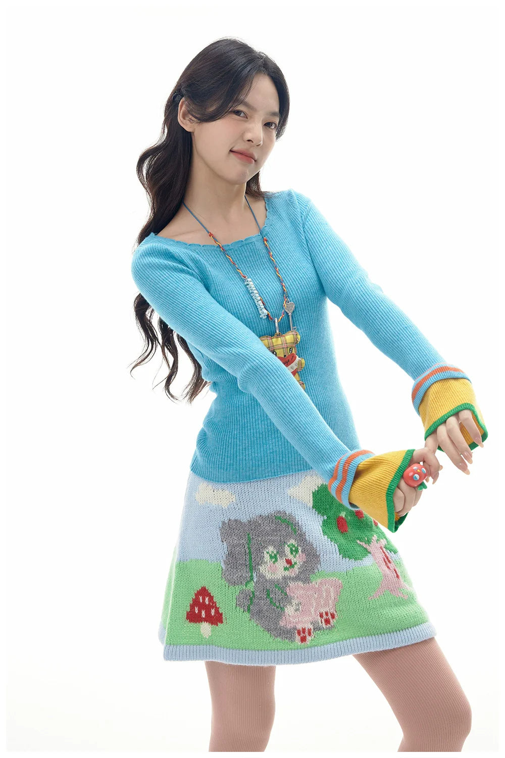 Turquoise Ribbed Knit Sweater