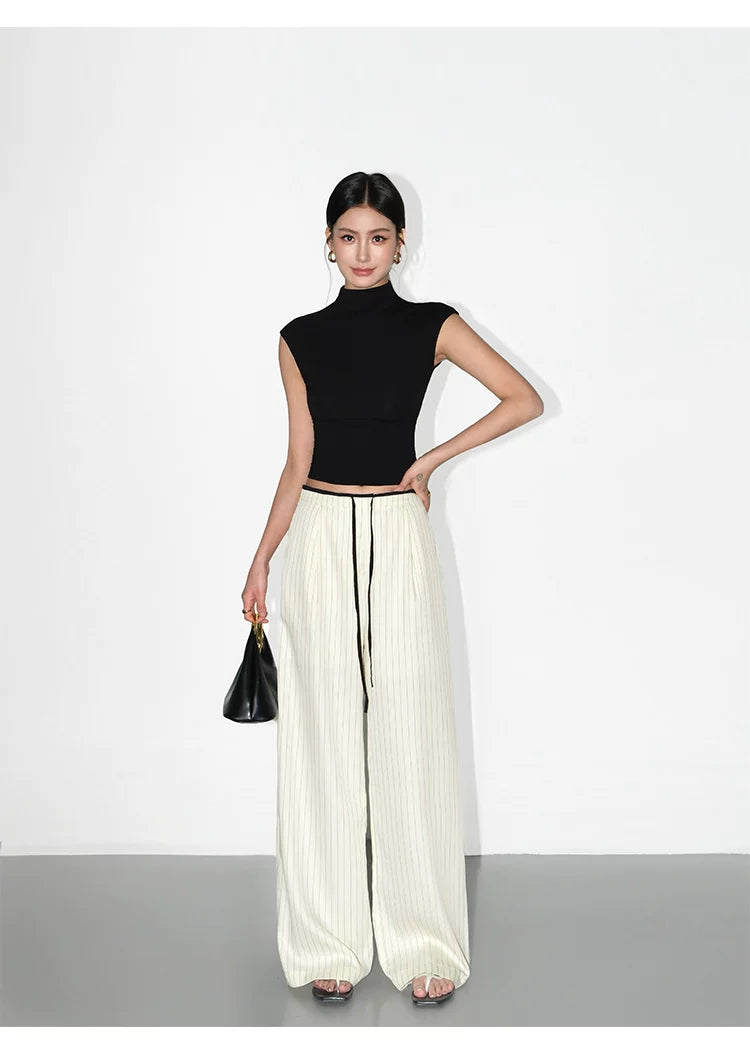 Pinstripe Drawstring Wide Leg Pants